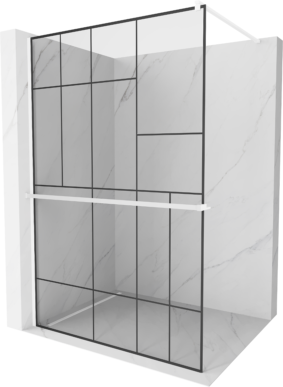 Mexen Kioto+ zuhanyfal polccal Walk-in 140 x 200 cm, fekete minta, fehér - 800-140-121-20-78